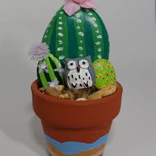 Painted Rock Cactus Garden With Pink