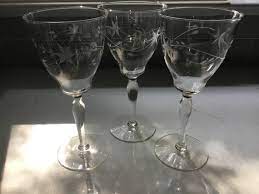 Vintage Etched Crystal Wine Glasses Or
