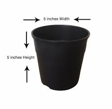 black 5 inches round plastic pot for
