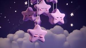 cute hanging stars and purple clouds in