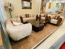 Wood Rectangular Seven Seater Sofa Set