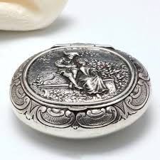 german silver snuff box with courting