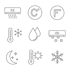 air conditioning linear icons set