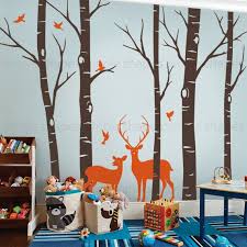 Birch Tree Wall Decal With Deer And