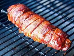 smoked bacon wrapped pork tenderloin on