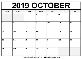 October 2019 Calendar Printable Printable Calendar