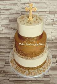 Gold And White Baptism Cake gambar png