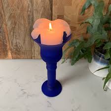 vintage cobalt blue glass candle holder