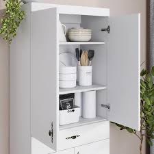Living Skog Monti Food Pantry Storage Kitchen Cabinet With Adjustable Shelves And Drawer White