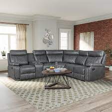 Magic Home 99 6 In Manual Reclining Sectional Sofa Pu Recliner Corner Sectional Couch With Console And Cup Holders Dark Gray