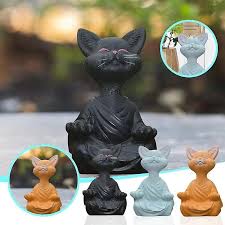 Meditation Cat Resin Statue Zazen Cat