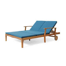 Double Chaise Lounge With Blue Cushions
