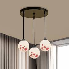 Country Sphere Multi Hanging Light Fixture 3 Light White Glass Pendant Lamp With Flower Pattern Round Linear Canopy Beautifulhalo Com