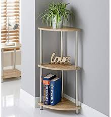 Save on corner bookcases with our affordable prices corner bookcases. Svar Oak Finish 3 Tier Corner Storage Shelves Unit Stainless Steel Legs Amazon Co Uk Home Kitchen