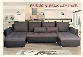 faux leather u shaped corner sofa bed