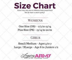 Size Chart For Leggings Girls In Leggings Army Sizes