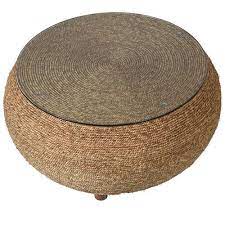 Round Seagrass Coffee Table With Glass Top