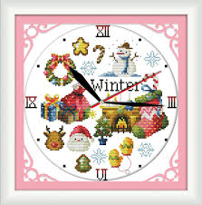 Four Seasons Clock Face Winter Canvas Dmc Cross Stitch Kits