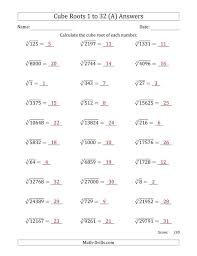 Square And Cube Roots Worksheet Cube