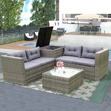 4 piece patio furniture sets patio sectional wicker rattan outdoor furniture sofa set with storage box grey size one size gray