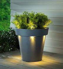 outdoor fiberglass planter with solar