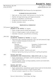 Resume Sample Word Processor For Law Firsm