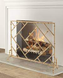 bamboo design single panel fireplace screen