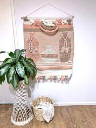Large Woven Wall Hanging Pastel Peach