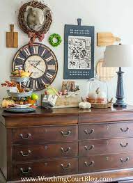 fall decor on my kitchen sideboard and
