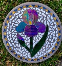 Purple Iris Mosaic Garden Stone