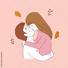 cartoon cute autumn couple kissing