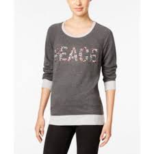 Style Co Womens Top Size Medium Gray Peace Embellished Sweatshirt Pm
