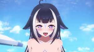 kamuo, shylily, indie virtual youtuber, animated, looping animation, sound,  video, 1boy, 1girl, ahoge, beach, black hair, blurry, blurry background,  body markings, breasts, cetacean tail, cowgirl position, fins, fish tail,  girl on top, heart, heart