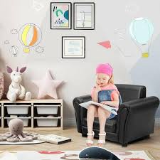 Costway Black Kids Sofa Armrest Chair Couch Children Toddler Birthday Gift W Ottoman
