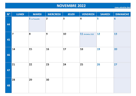 Calendrier Novembre 2022 à consulter ou imprimer -Calendrier.best