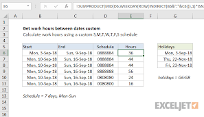 Excel Formula Get Work Hours Between Dates Custom Schedule