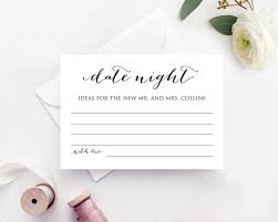 Date Night Ideas Card Template Bridal Shower Game Wedding