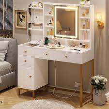 white vanity desk with lights mirror