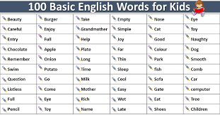 100 basic voary words for kids