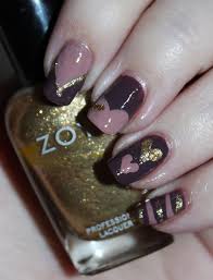 chocolate covered golden heart nail art