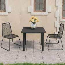 Pvc Rattan 3 Piece Garden Dining Set Black