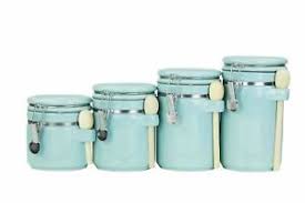 Oggi 4pc clear canister set with clamp lids & spoons airtight containers in sizes ideal for kitchen pantry storage of bulk dry foods including flour sugar coffee rice tea spices herbs. Canister Set With Spoons For Sale Ebay