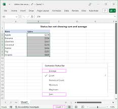 excel not displaying average sum or