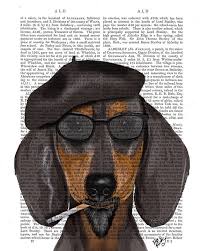dachshund hipster book print dog art