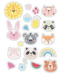 Animals Stickers Kids Fox Rabbit Panda Bear Sun