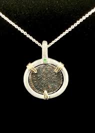 roman coin necklace w tsavorite on ss
