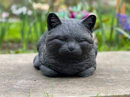 Cute Black Cat Statue Concrete Animal