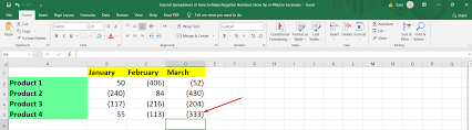 negative numbers show up in red in excel