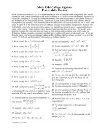 Math 1314 College Algebra Prerequisite