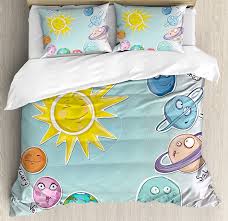 Us 109 27 45 Off Space Duvet Cover Set Cute Cartoon Sun And Planets Of Solar System Fun Celestial Chart Baby Kids Nursery Theme 4pcs Bedding Set In